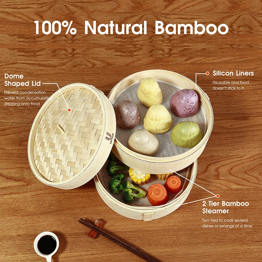 Bamboo Steamer Basket with Lid - Bao Steamer Bamboo recension och pris