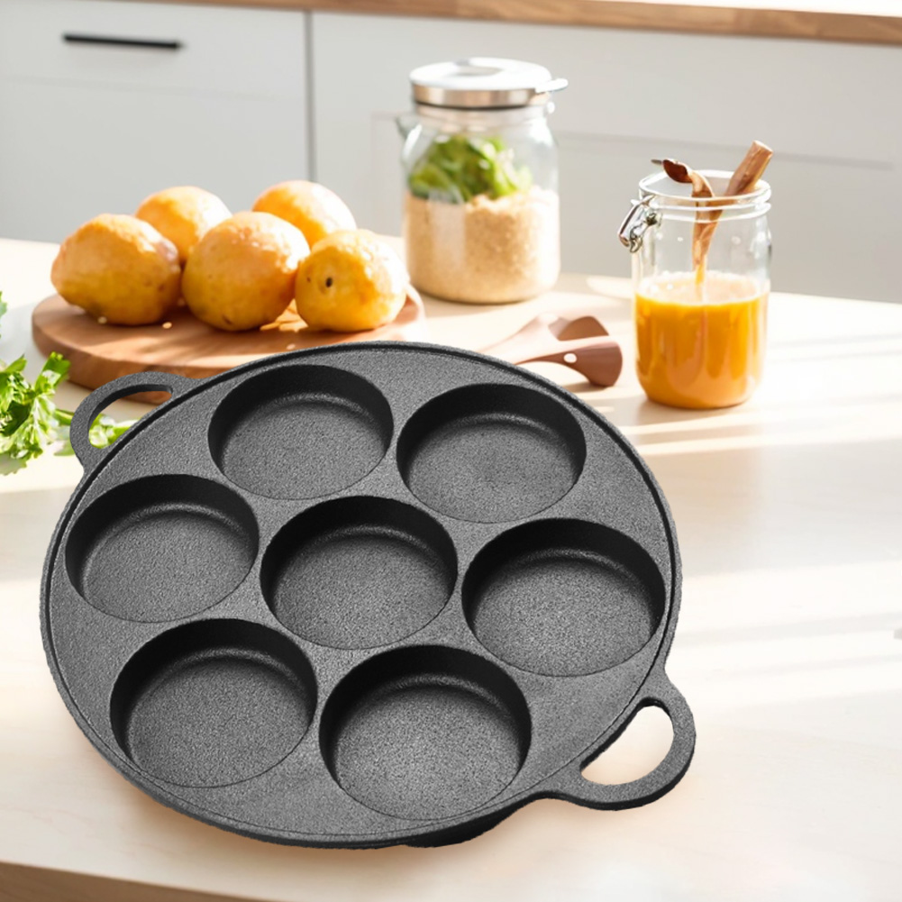 7 Hole Frying Pot Cast Iron No - Egg Waffle Pan recension och pris