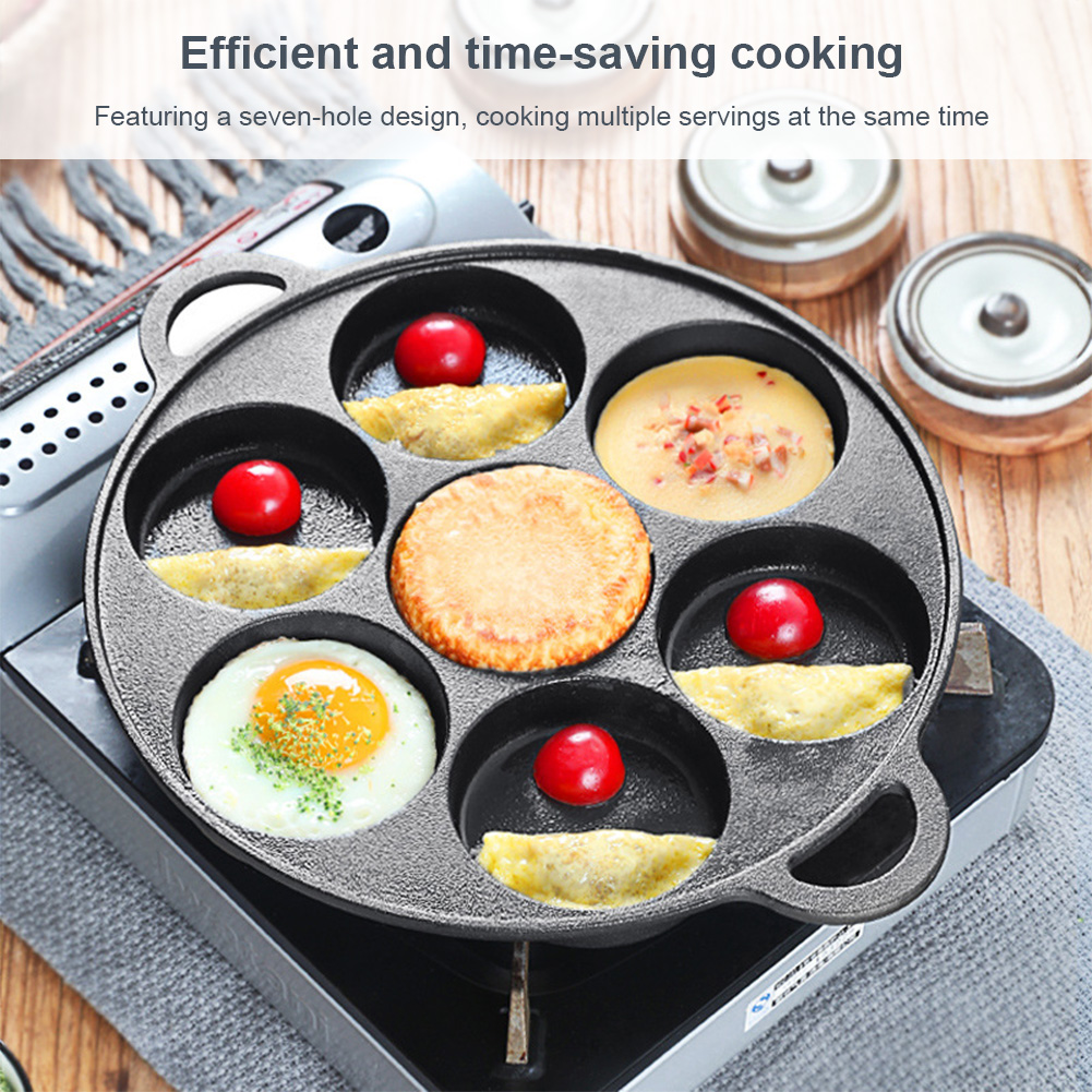 7 Hole Frying Pot Cast Iron No - Egg Waffle Pan recension och pris